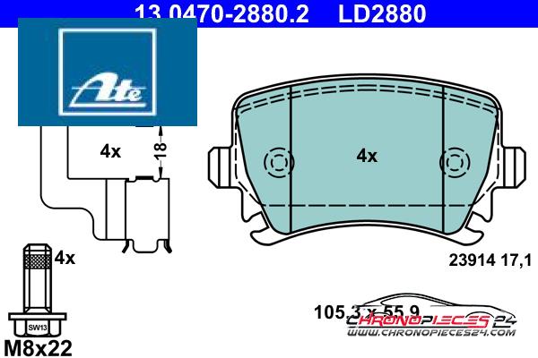 Achat de ATE 13.0470-2880.2 Kit de plaquettes de frein, frein à disque pas chères