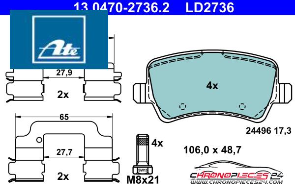 Achat de ATE 13.0470-2736.2 Kit de plaquettes de frein, frein à disque pas chères