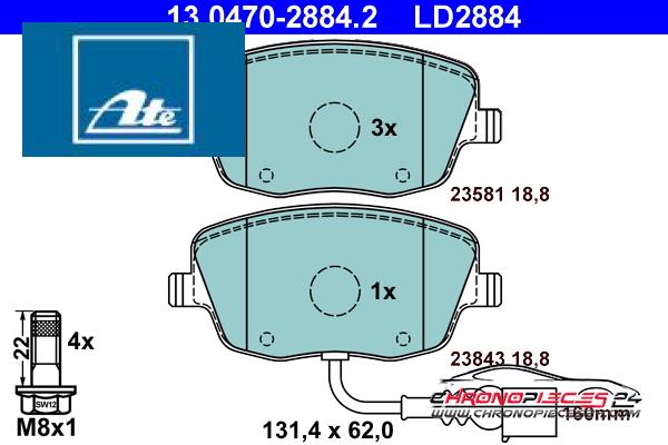 Achat de ATE 13.0470-2884.2 Kit de plaquettes de frein, frein à disque pas chères