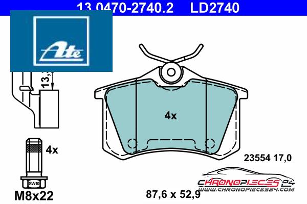 Achat de ATE 13.0470-2740.2 Kit de plaquettes de frein, frein à disque pas chères