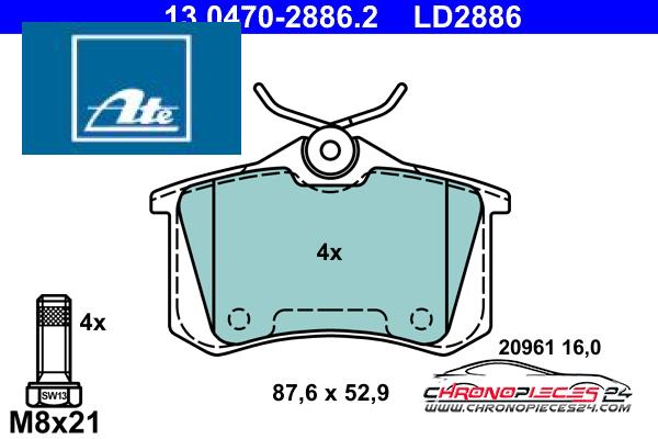 Achat de ATE 13.0470-2886.2 Kit de plaquettes de frein, frein à disque pas chères