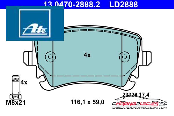 Achat de ATE 13.0470-2888.2 Kit de plaquettes de frein, frein à disque pas chères