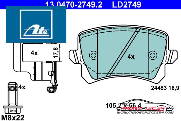 Achat de ATE 13.0470-2749.2 Kit de plaquettes de frein, frein à disque pas chères