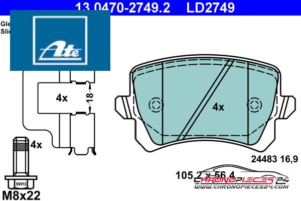 Achat de ATE 13.0470-2749.2 Kit de plaquettes de frein, frein à disque pas chères