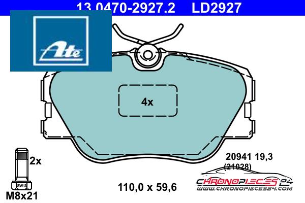 Achat de ATE 13.0470-2927.2 Kit de plaquettes de frein, frein à disque pas chères