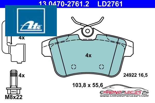 Achat de ATE 13.0470-2761.2 Kit de plaquettes de frein, frein à disque pas chères