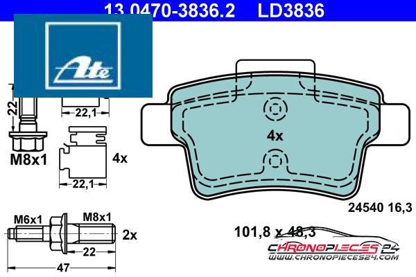 Achat de ATE 13.0470-3836.2 Kit de plaquettes de frein, frein à disque pas chères