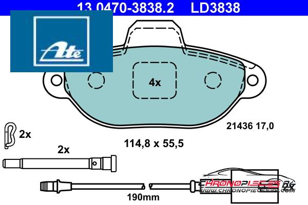 Achat de ATE 13.0470-3838.2 Kit de plaquettes de frein, frein à disque pas chères