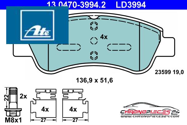 Achat de ATE 13.0470-3994.2 Kit de plaquettes de frein, frein à disque pas chères