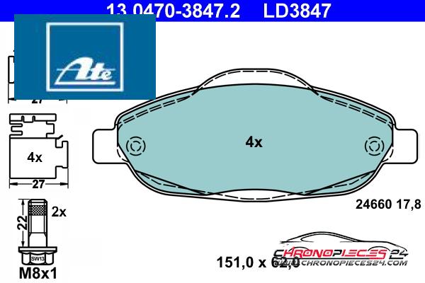 Achat de ATE 13.0470-3847.2 Kit de plaquettes de frein, frein à disque pas chères