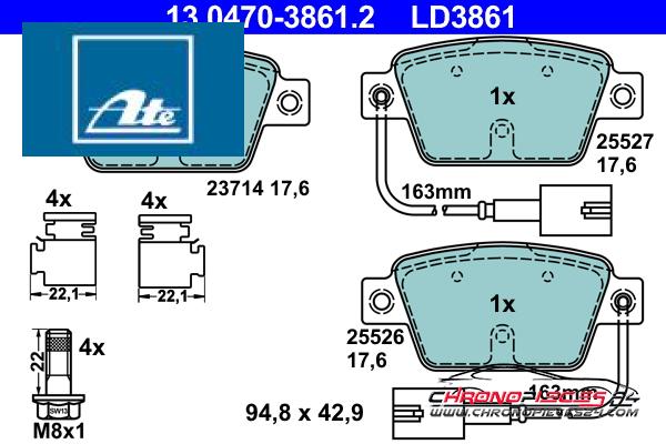 Achat de ATE 13.0470-3861.2 Kit de plaquettes de frein, frein à disque pas chères