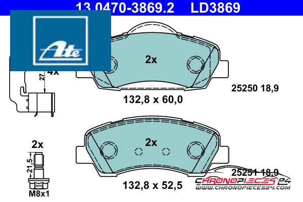 Achat de ATE 13.0470-3869.2 Kit de plaquettes de frein, frein à disque pas chères