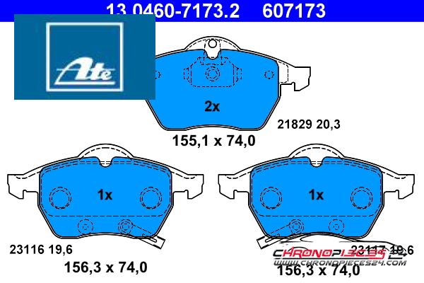 Achat de ATE 13.0460-7173.2 Kit de plaquettes de frein, frein à disque pas chères