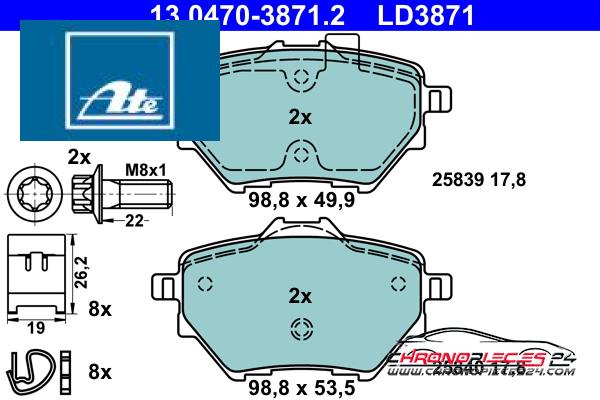 Achat de ATE 13.0470-3871.2 Kit de plaquettes de frein, frein à disque pas chères