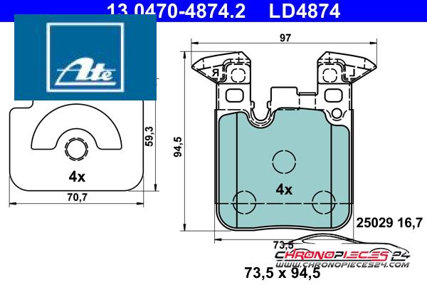 Achat de ATE 13.0470-4874.2 Kit de plaquettes de frein, frein à disque pas chères