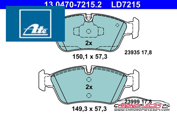 Achat de ATE 13.0470-7215.2 Kit de plaquettes de frein, frein à disque pas chères