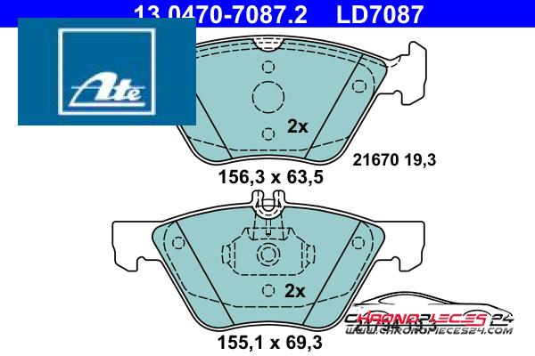 Achat de ATE 13.0470-7087.2 Kit de plaquettes de frein, frein à disque pas chères