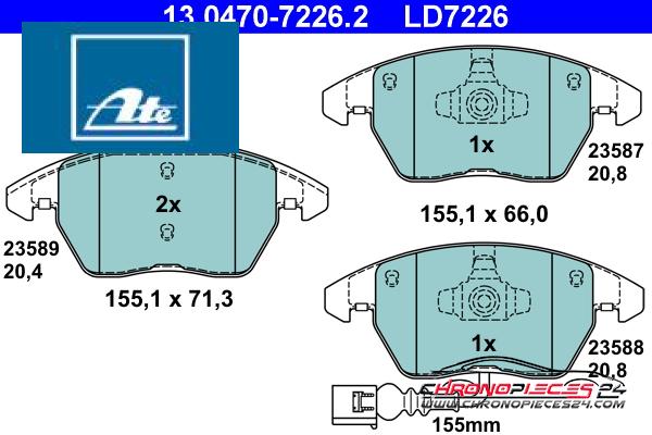 Achat de ATE 13.0470-7226.2 Kit de plaquettes de frein, frein à disque pas chères