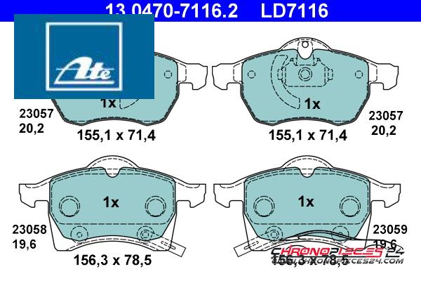 Achat de ATE 13.0470-7116.2 Kit de plaquettes de frein, frein à disque pas chères