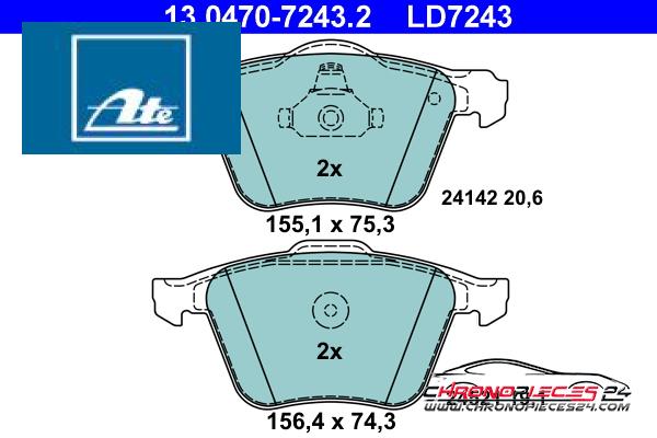 Achat de ATE 13.0470-7243.2 Kit de plaquettes de frein, frein à disque pas chères