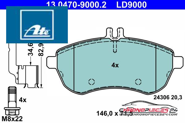 Achat de ATE 13.0470-9000.2 Kit de plaquettes de frein, frein à disque pas chères