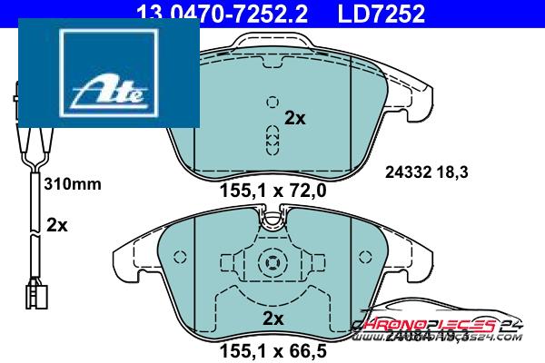 Achat de ATE 13.0470-7252.2 Kit de plaquettes de frein, frein à disque pas chères