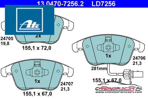 Achat de ATE 13.0470-7256.2 Kit de plaquettes de frein, frein à disque pas chères