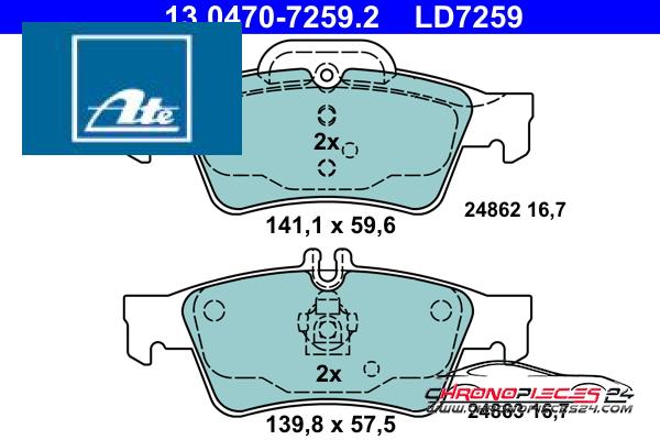 Achat de ATE 13.0470-7259.2 Kit de plaquettes de frein, frein à disque pas chères