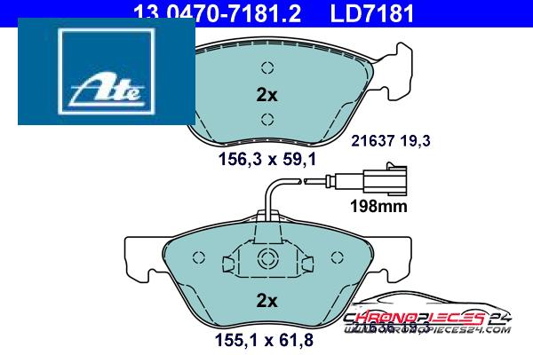 Achat de ATE 13.0470-7181.2 Kit de plaquettes de frein, frein à disque pas chères