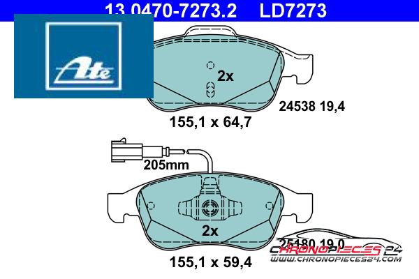 Achat de ATE 13.0470-7273.2 Kit de plaquettes de frein, frein à disque pas chères