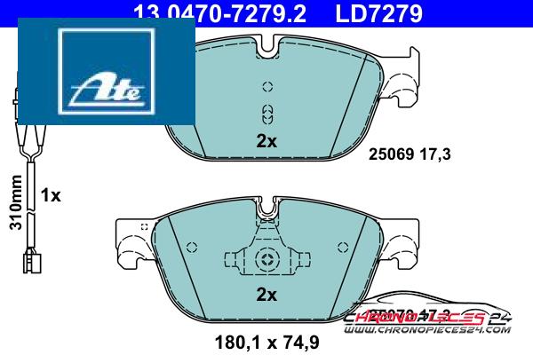 Achat de ATE 13.0470-7279.2 Kit de plaquettes de frein, frein à disque pas chères