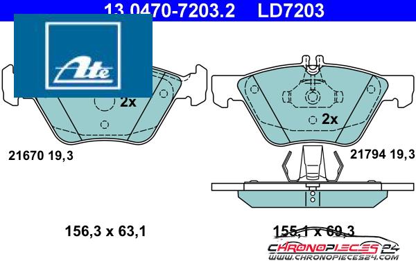 Achat de ATE 13.0470-7203.2 Kit de plaquettes de frein, frein à disque pas chères