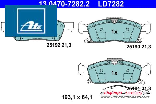 Achat de ATE 13.0470-7282.2 Kit de plaquettes de frein, frein à disque pas chères