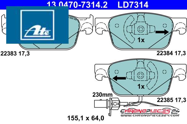 Achat de ATE 13.0470-7314.2 Kit de plaquettes de frein, frein à disque pas chères