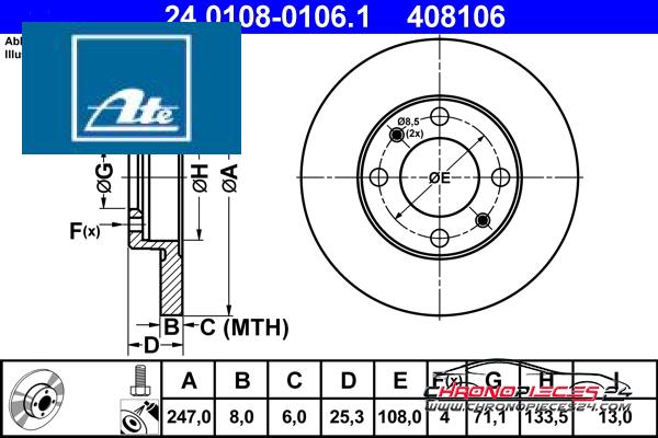 Achat de ATE 24.0108-0106.1 Disque de frein pas chères