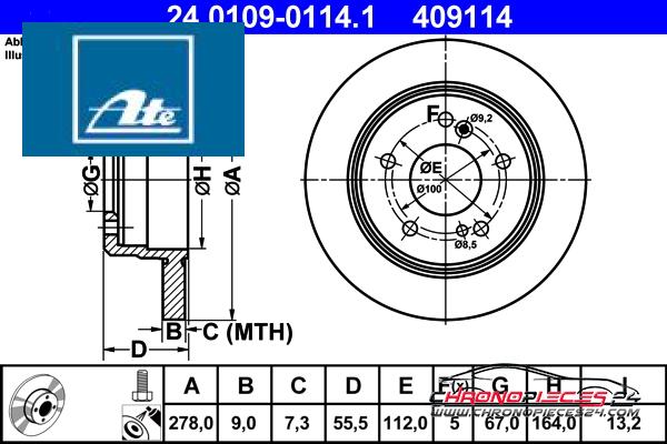 Achat de ATE 24.0109-0114.1 Disque de frein pas chères