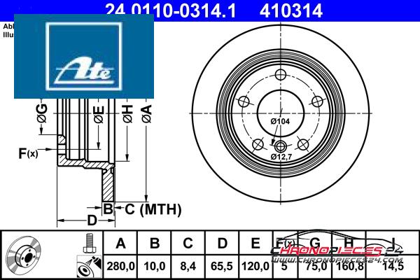 Achat de ATE 24.0110-0314.1 Disque de frein pas chères