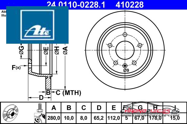 Achat de ATE 24.0110-0228.1 Disque de frein pas chères