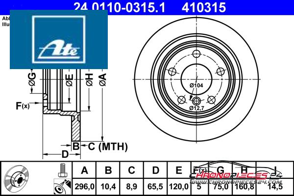 Achat de ATE 24.0110-0315.1 Disque de frein pas chères