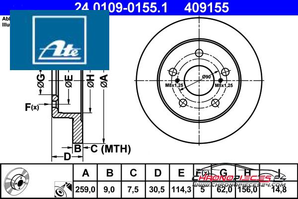 Achat de ATE 24.0109-0155.1 Disque de frein pas chères