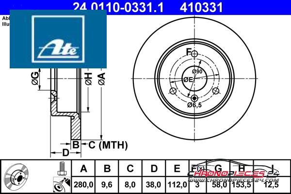 Achat de ATE 24.0110-0331.1 Disque de frein pas chères