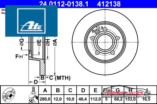 Achat de ATE 24.0112-0138.1 Disque de frein pas chères
