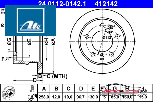 Achat de ATE 24.0112-0142.1 Disque de frein pas chères