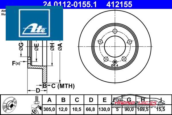 Achat de ATE 24.0112-0155.1 Disque de frein pas chères