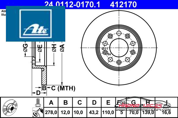 Achat de ATE 24.0112-0170.1 Disque de frein pas chères