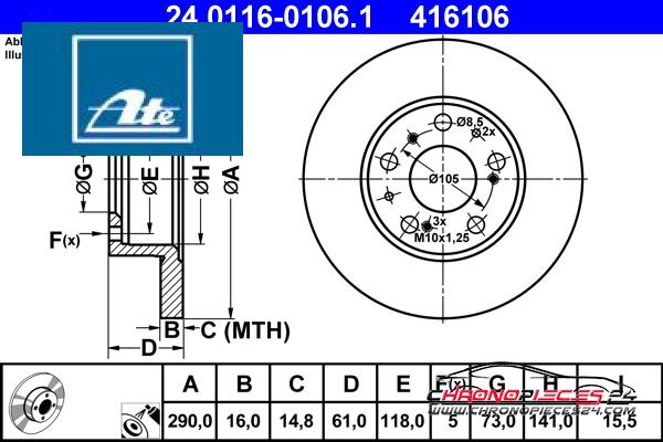 Achat de ATE 24.0116-0106.1 Disque de frein pas chères