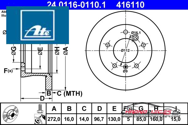 Achat de ATE 24.0116-0110.1 Disque de frein pas chères