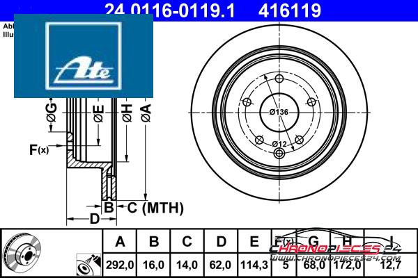 Achat de ATE 24.0116-0119.1 Disque de frein pas chères