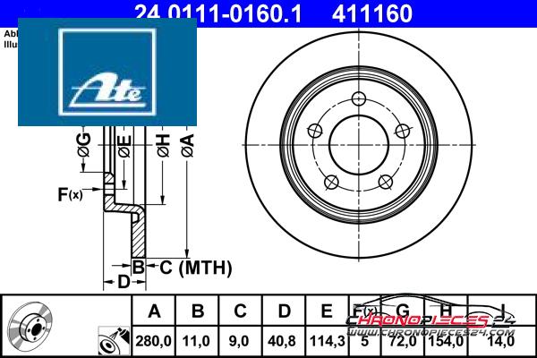 Achat de ATE 24.0111-0160.1 Disque de frein pas chères