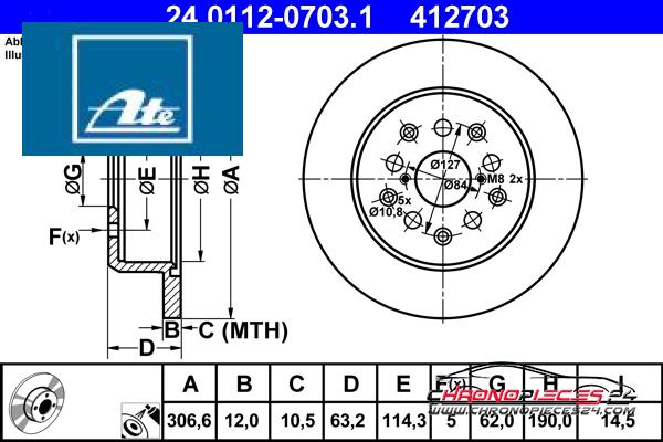 Achat de ATE 24.0112-0703.1 Disque de frein pas chères